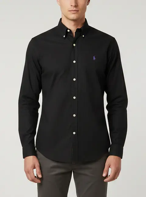 Polo Ralph Lauren Black Logo Embroidered Poplin Shirt M