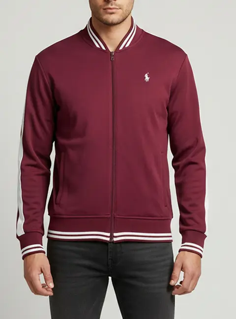 Polo Ralph Lauren Burgundy Striped Jersey Track Jacket S