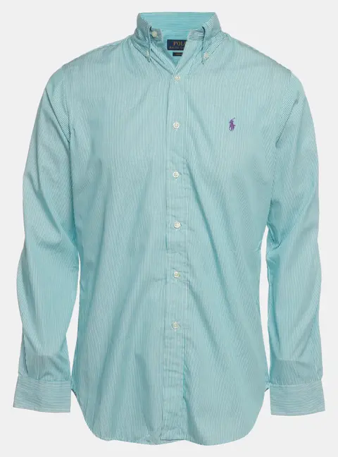 Polo Ralph Lauren Green/White Striped Poplin Classic Fit Shirt S
