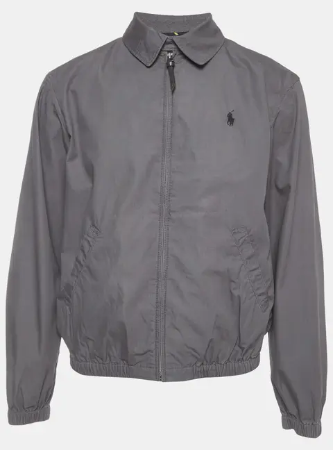 Polo Ralph Lauren Grey Logo Embroidered Cotton Zip-Up Jacket S
