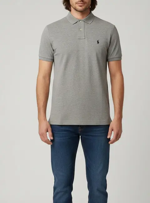 Polo Ralph Lauren Grey Logo Embroidered Jersey Polo T-Shirt M