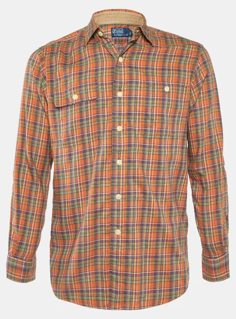 Polo Ralph Lauren Orange Plaid Checked Cotton Long Sleeve Shirt S