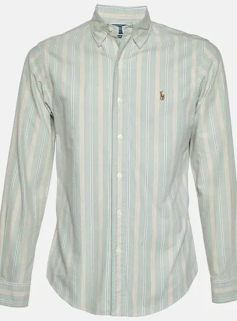 Polo Ralph Lauren Light Green Striped Cotton Button Down Shirt S
