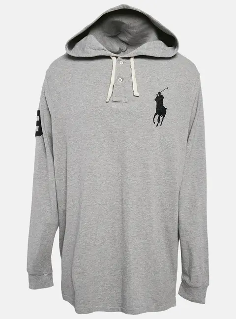 Polo Ralph Lauren Grey Logo Embroidery Cotton Knit Hoodie XXL