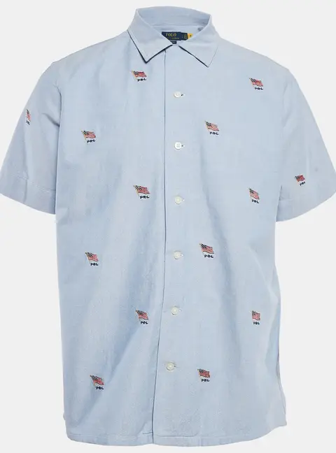 Polo Ralph Lauren Blue Flag Embroidered Cotton Half Sleeve Shirt L