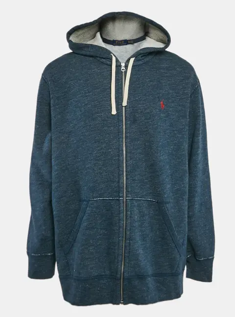 Polo Ralph Lauren Blue Cotton Zip-Up Hooded Sweatshirt XXL