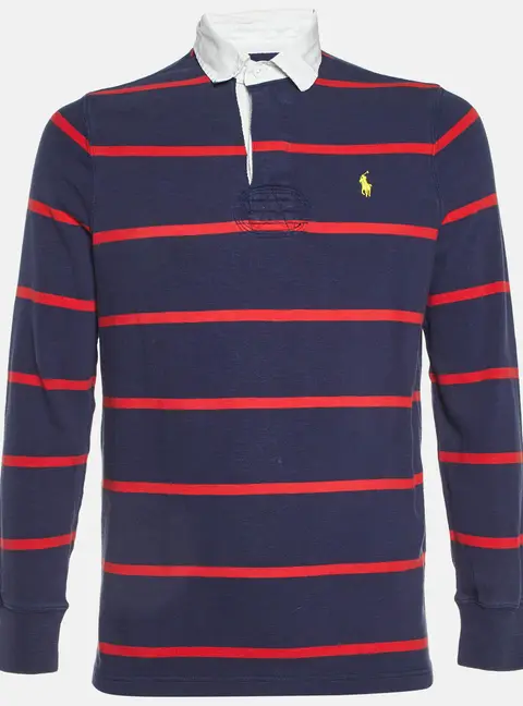Polo Ralph Lauren Navy Blue Striped Cotton Polo T-Shirt M