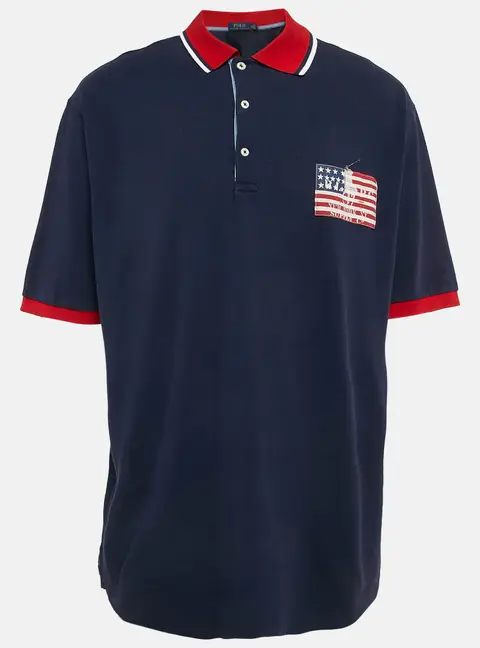 Polo Ralph Lauren Navy Blue Cotton Pocket Printed Polo T-Shirt XL