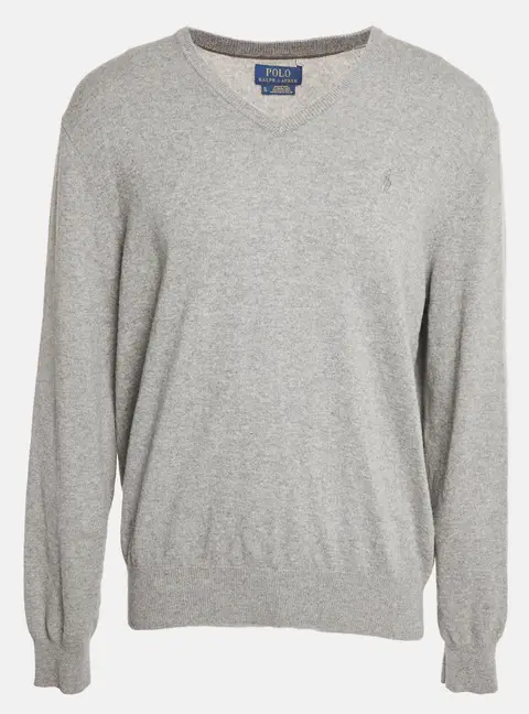 Polo Ralph Lauren Grey Wool Knit V-Neck Sweater XL