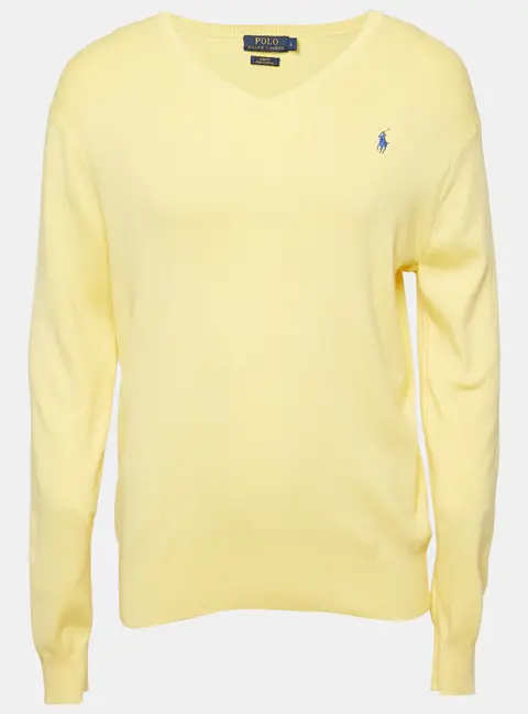 Polo Ralph Lauren Yellow Cotton Knit V-Neck Sweater L