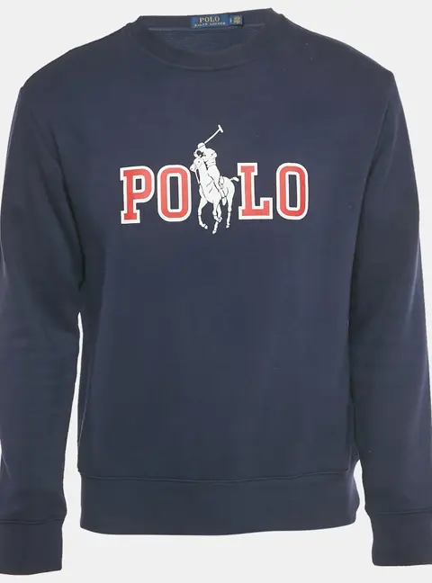 Polo Ralph Lauren Navy Blue Logo Print Cotton Blend Sweatshirt S