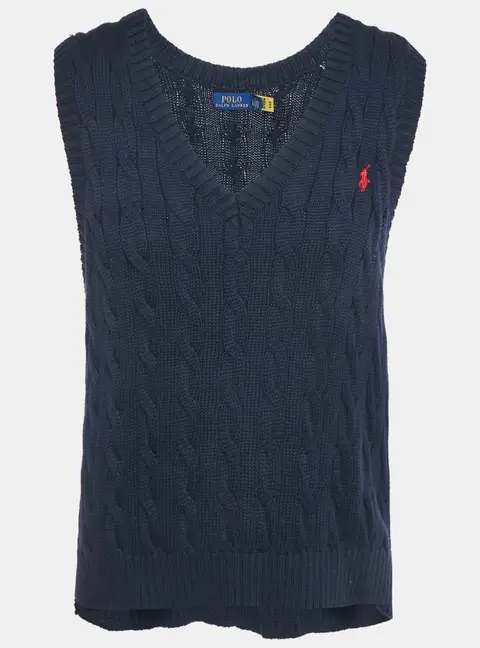 Polo Ralph Lauren Navy Blue Cable Knit V-Neck Vest L