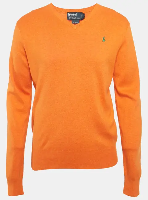 Polo Ralph Lauren Orange Cotton Knit V-Neck Sweater M