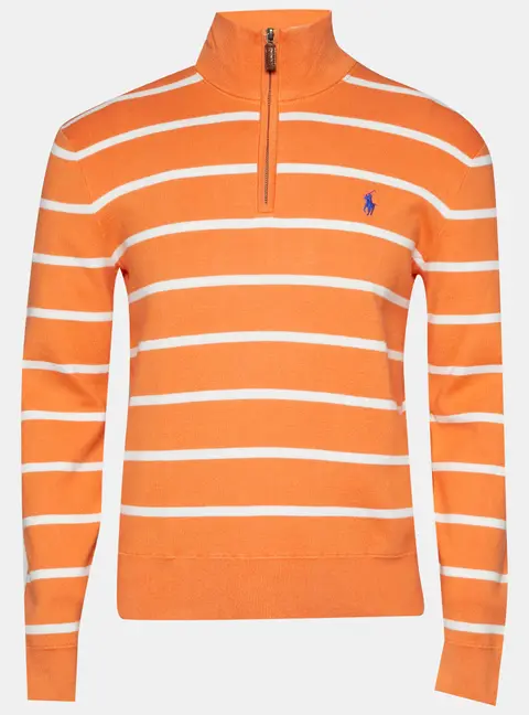 Polo Ralph Lauren Orange Striped Cotton Knit Zip Front T-Shirt M