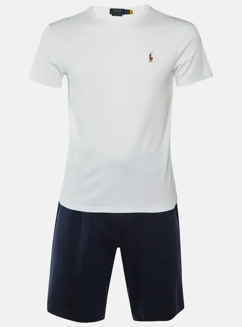 Polo Ralph Lauren White/Navy Blue Cotton T-Shirt & Shorts Set M