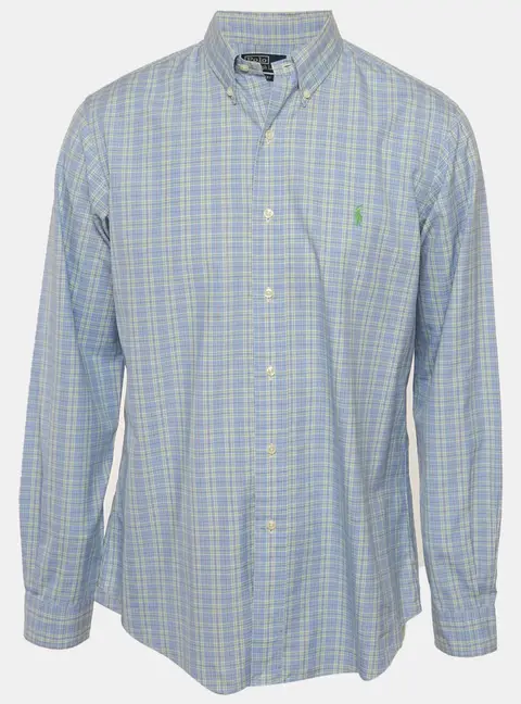 Polo Ralph Lauren Blue Plaid Cotton Custom Fit Shirt L