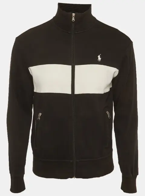 Polo Ralph Lauren Performance Black Cotton Knit Full Zip Jacket S