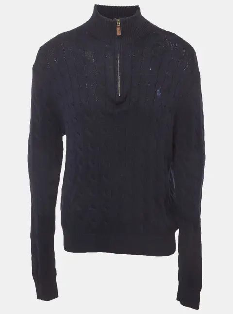 Polo Ralph Lauren Navy Blue Cable Knit Zip-Up Pullover XL