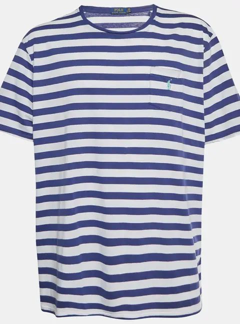 Polo Ralph Lauren White/Purple Striped Jersey Crewneck T-Shirt XXL