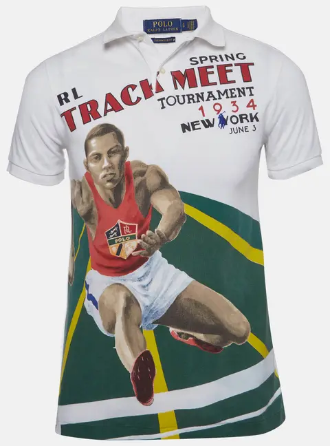 Polo Ralph Lauren White Track Meet Graphic Knit Mesh Polo Shirt S