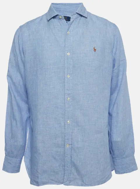 Polo Ralph Lauren Blue Houndstooth Linen Long Sleeves Shirt L