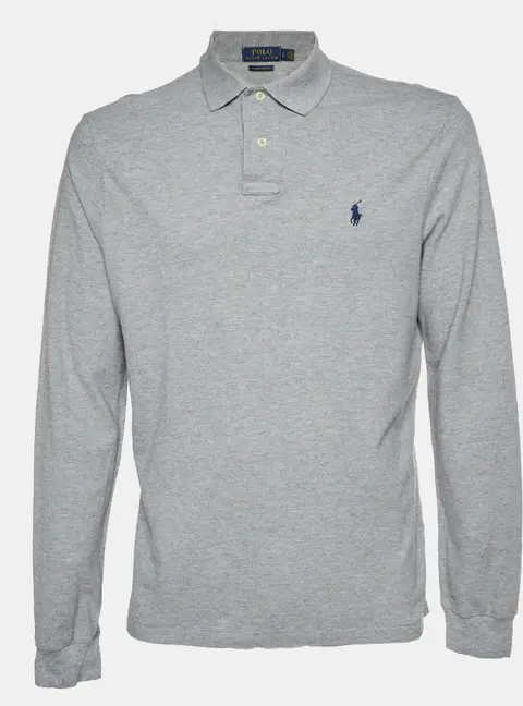 Polo Ralph Lauren Grey Cotton Pique Long Sleeve Polo T-Shirt L