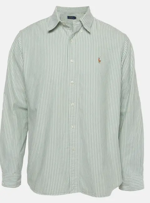 Polo Ralph Lauren Green/White Stripe Cotton Long Sleeve Shirt XL