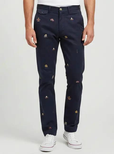 Polo Ralph Lauren Navy Blue Gabardine Embroidered Slim Fit Trousers L