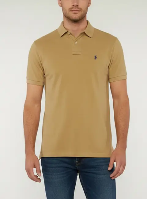 Polo Ralph Lauren Light Brown Cotton Pique Custom Fit Polo T-Shirt S