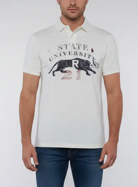 Polo Ralph Lauren Off White Graphic Print Cotton Pique Polo T-Shirt S