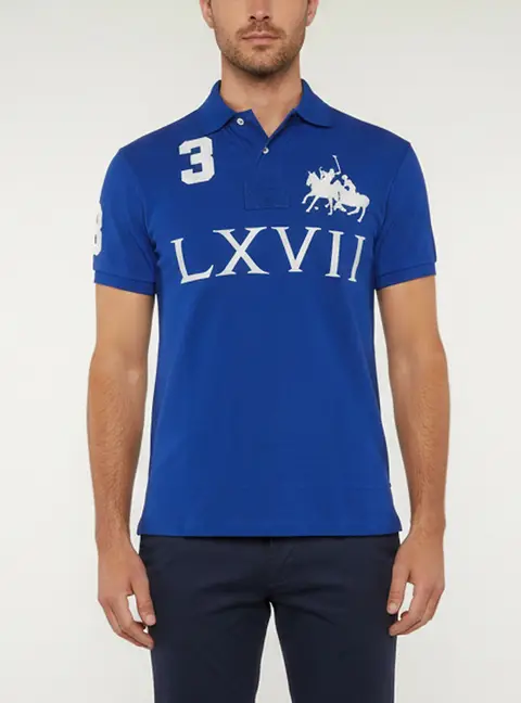 Polo by Ralph Lauren Blue  #3 LXVII Logo Detail Cotton Pique Polo T-Shirt S