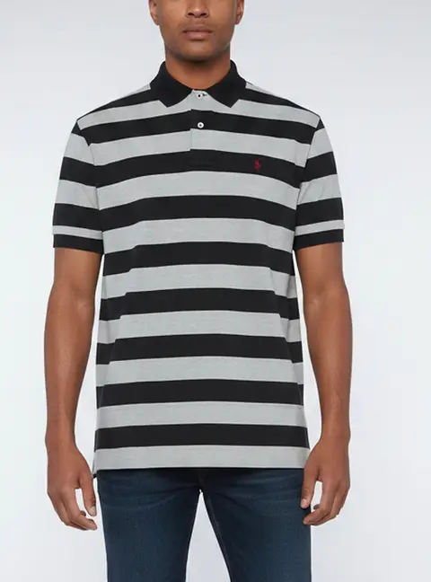 Polo Ralph Lauren Black/Grey Stripe Cotton Pique Polo T-Shirt M