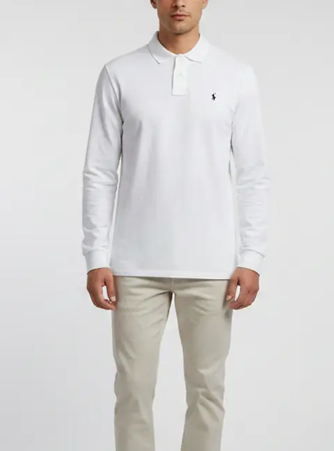 Polo Ralph Lauren White Pique Cotton Long Sleeve Polo T-Shirt XL