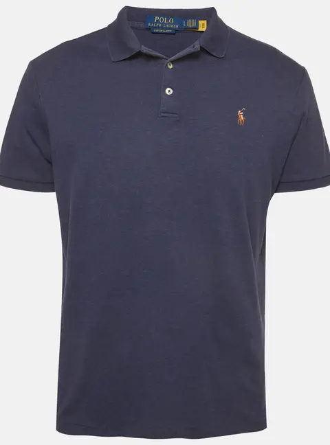 Polo Ralph Lauren Navy Blue Jersey Slim Fit Polo T-Shirt L