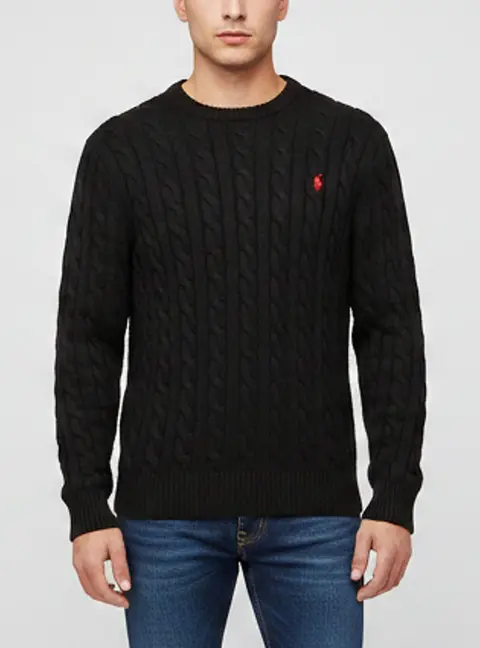 Polo Ralph Lauren Black Logo Embroidered Cable Knit Sweater XL