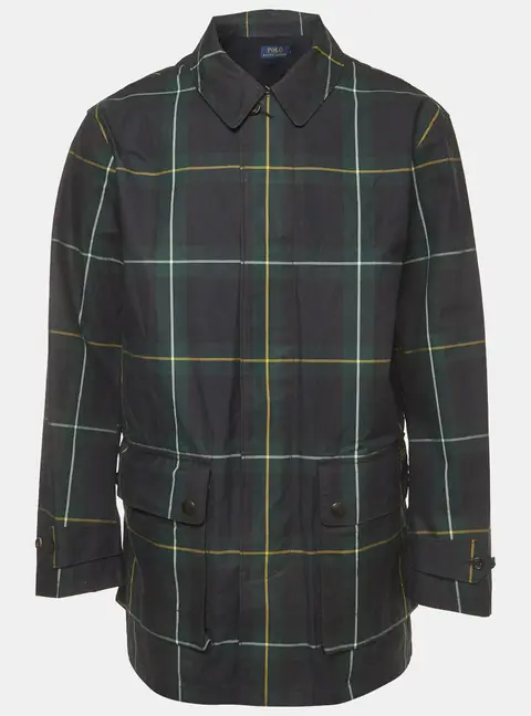 Polo Ralph Lauren Green Campbell Plaid Cotton Beaufort Walking Coat L
