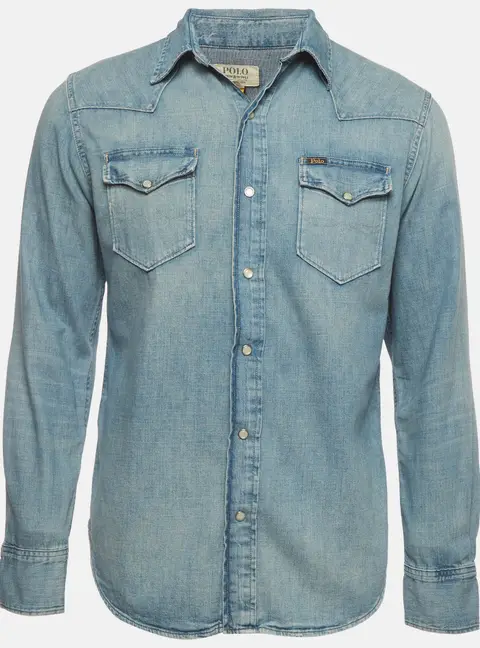 Polo Ralph Lauren Blue Slub Denim Western Shirt S
