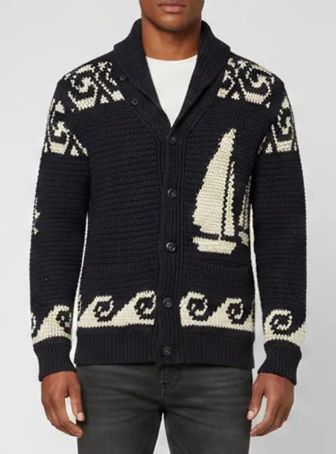 Polo Ralph Lauren Navy/Cream Nautical Hand Knit Shawl Collar Cardigan S