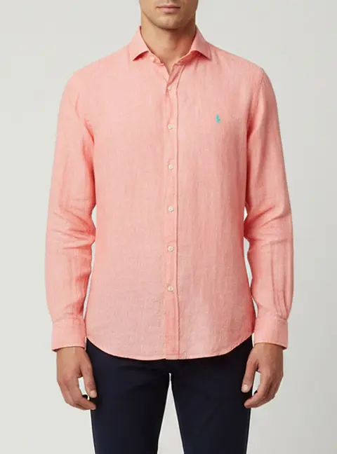 Polo Ralph Lauren Pink Logo Embroidered Linen Shirt M