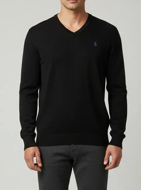 Polo Ralph Lauren Black Logo Embroidered V-Neck Pullover M