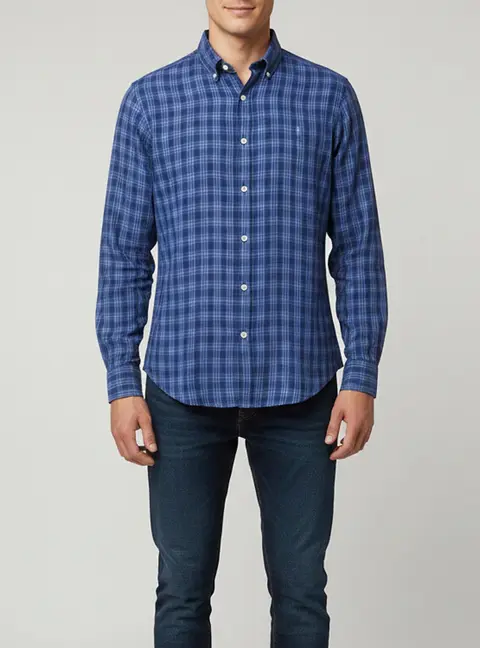 Polo Ralph Lauren Navy Blue Plaid Linen Button Down Shirt S