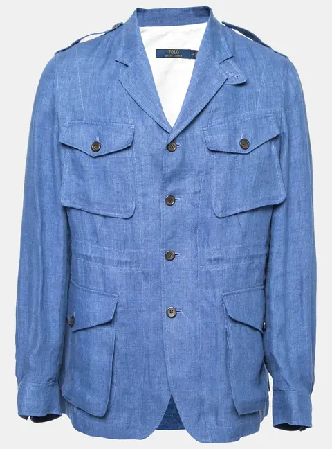 Polo Ralph Lauren Blue Linen Side Slit Button Front Jacket XS