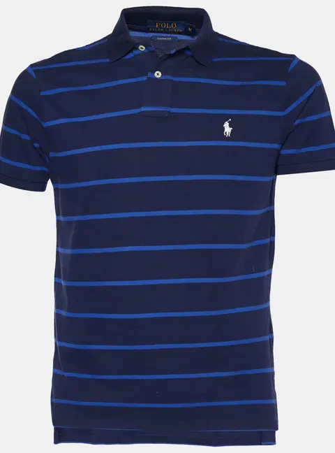 Polo Ralph Lauren Navy Blue Striped Cotton Knit Polo T-Shirt L