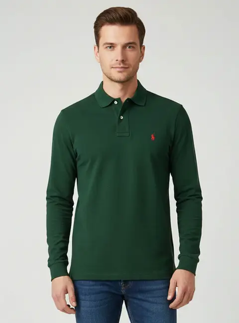 Polo Ralph Lauren Green Pique Knit Long Sleeve Shirt M