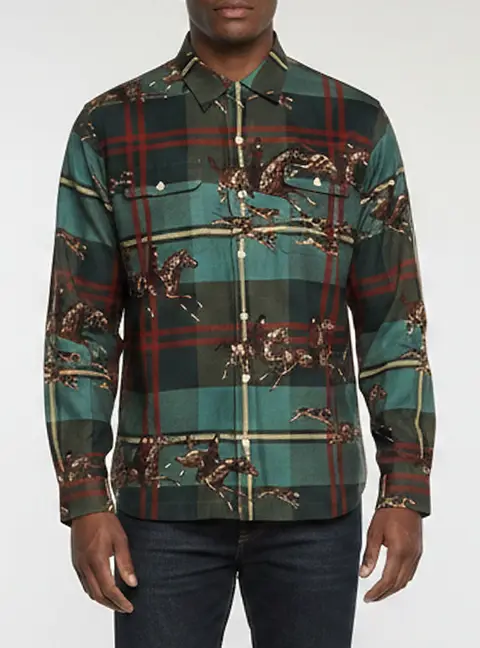 Polo Ralph Lauren Green Equestrian Plaid Print Cotton Shirt L