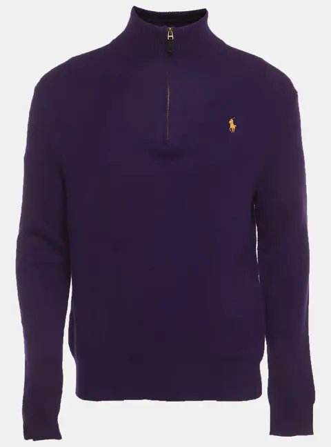 Polo Ralph Lauren Purple Wool Blend Knit Quarter Zip Pullover M
