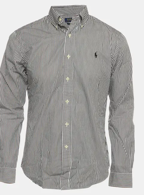 Polo Ralph Lauren White/Black Striped Poplin Slim Fit Shirt M