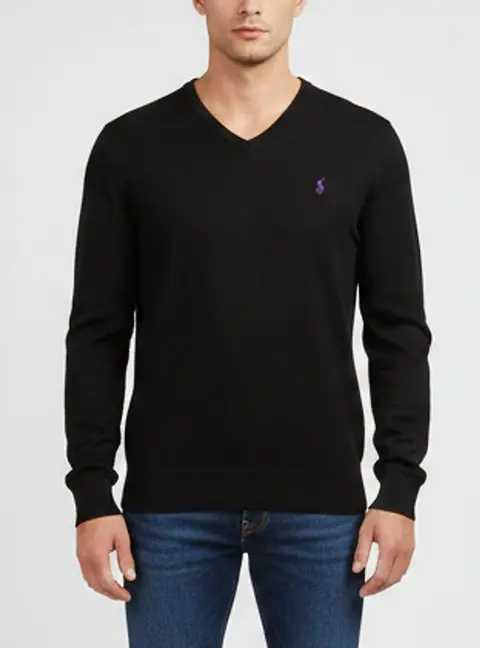 Polo Ralph Lauren Black Logo Embroidered V-Neck Pullover M