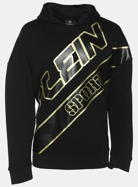 Plein Sport Black/Gold Jersey Logo Print Hooded Sweatshirt M