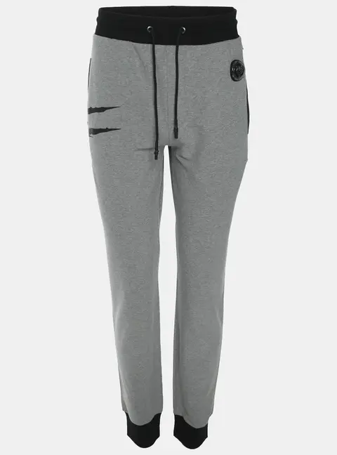 Plein Sport Grey/Black Jersey Logo Print Joggers XL